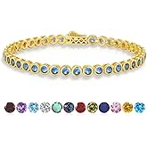 ETERMBOL Birthstone Tennis Bracelets for Women, 925 Sterling Silver 14K Gold Plated Bracelet 4mm Round Cubic Zirconia Bezel Setting, jewelry Gift for Women Mom Wife Her on Anniversary Birthday, 7 Inch
