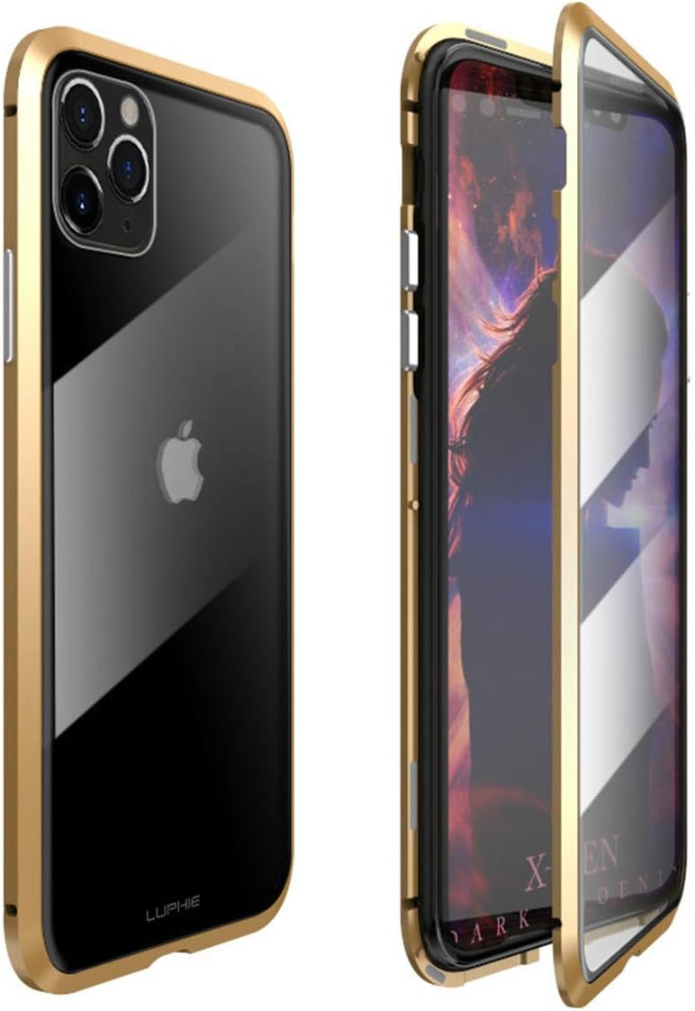 JoyCube For iPhone 11 Pro Max Case,360° Full Body Protective Cover With Built-in Screen Protector,Metal Bumper Shockproof,Magnetic Adsorption Design with [9H Anti-Scratch Tempered Glass]-Gold