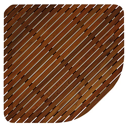 Bare Decor 30 by 30-Inch Erika Corner Shower Spa Mat in Solid Teak Wood and Oiled Finish, X-Large