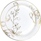 PLASTICPRO 32 Piece Combo Plates Set includes 16-7'' inch Plates & 16-10'' inch Plate White Plastic Floral Design Party Plate With Gold Rim, Premium heavyweight Elegant, Tableware,