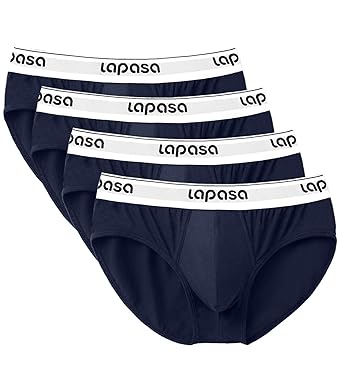 LAPASA Herren Slips, 4er Pack Herren Hip Brief, Baumwolle – weich und luftig, Herren Baumwolle Unterhose, Herren Baumwolle Sl