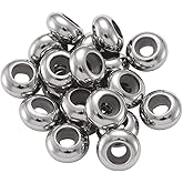 Fashewelry 20pcs 9mm Rubber Stopper Beads 2-3mm Hole 201 Stainless Steel Insert Silicone Rondelle Slider Beads for Adjusting Bracelet Necklace Length