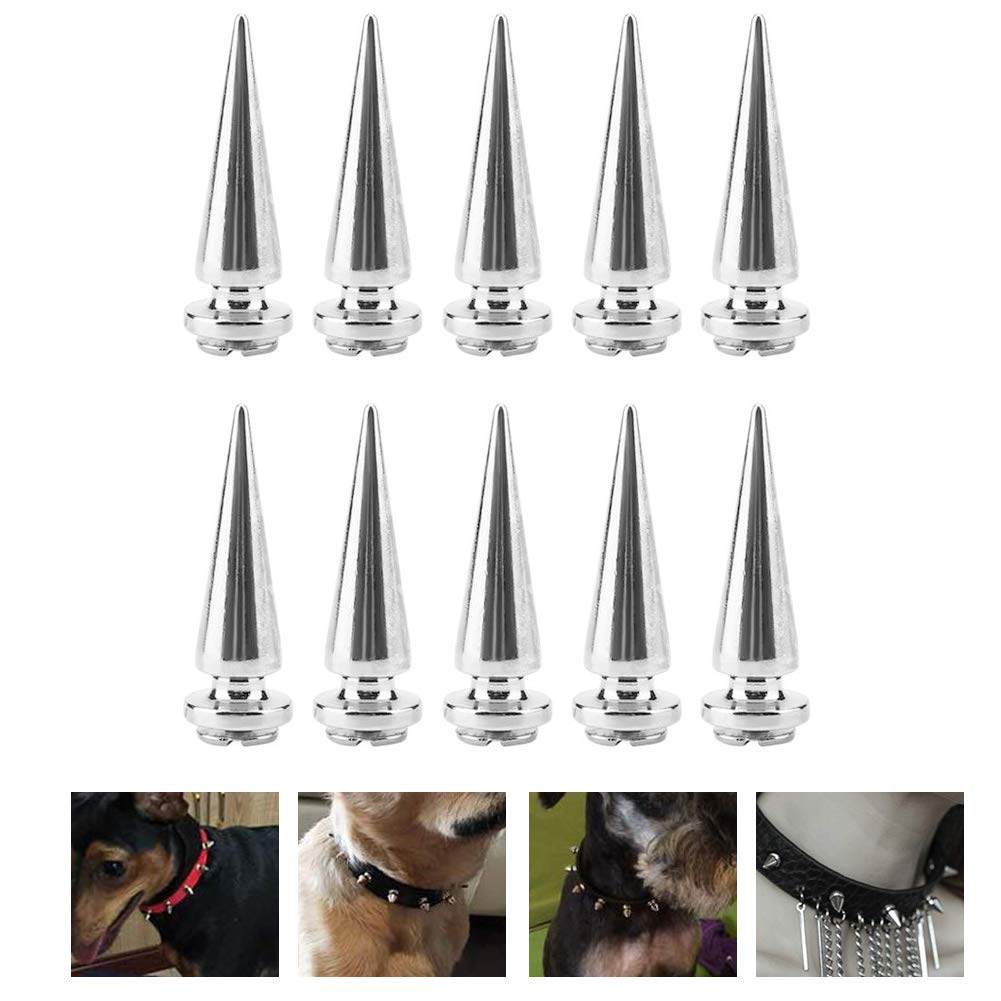 HEEPDD 10 Pcs 10mm Metal Spike Rivets, Cone Spikes Metallic Screw Back Studs Cool Rivets Punk for DIY Leather Crafts(Silver)
