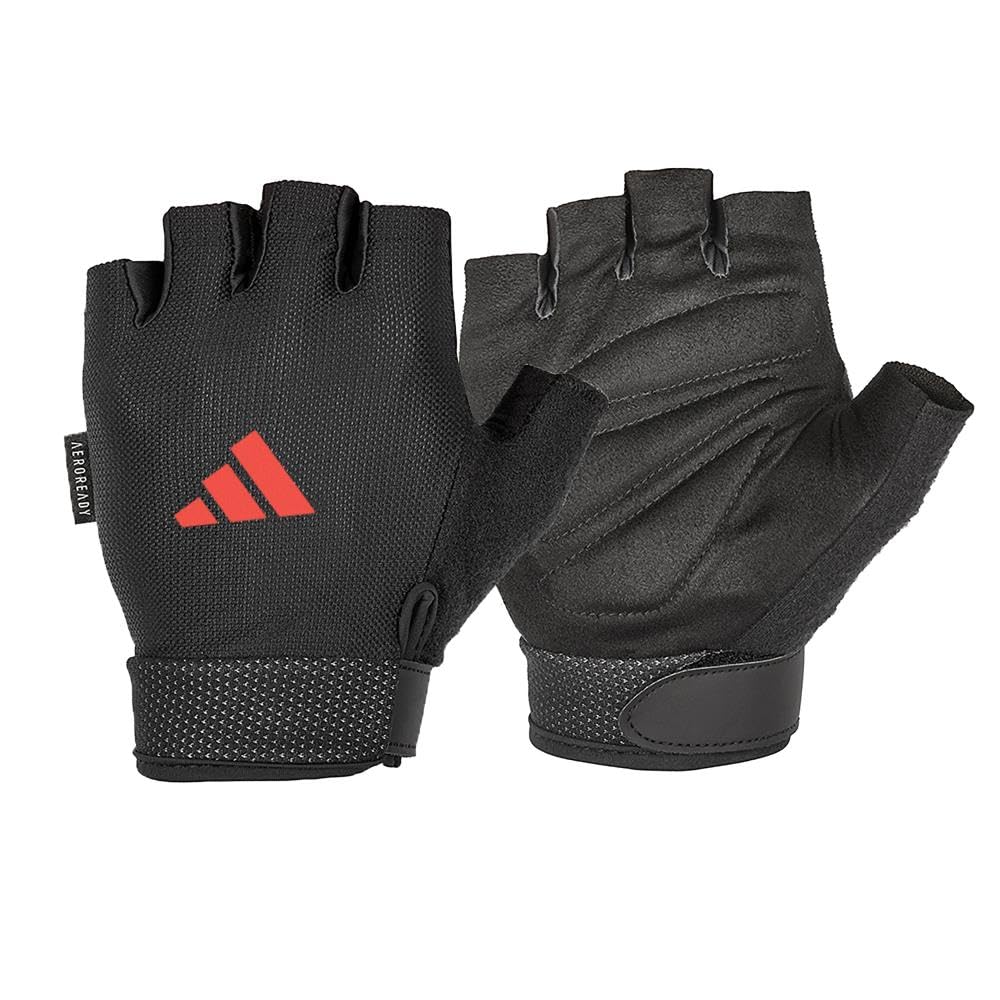 Photo 1 of adidas Essential Adjustable Fingerless Gloves for Men and Women - Padded Weight Lifting Gloves - Adjustable Wrist Straps for Tailored, Secure Fit - Red, Large