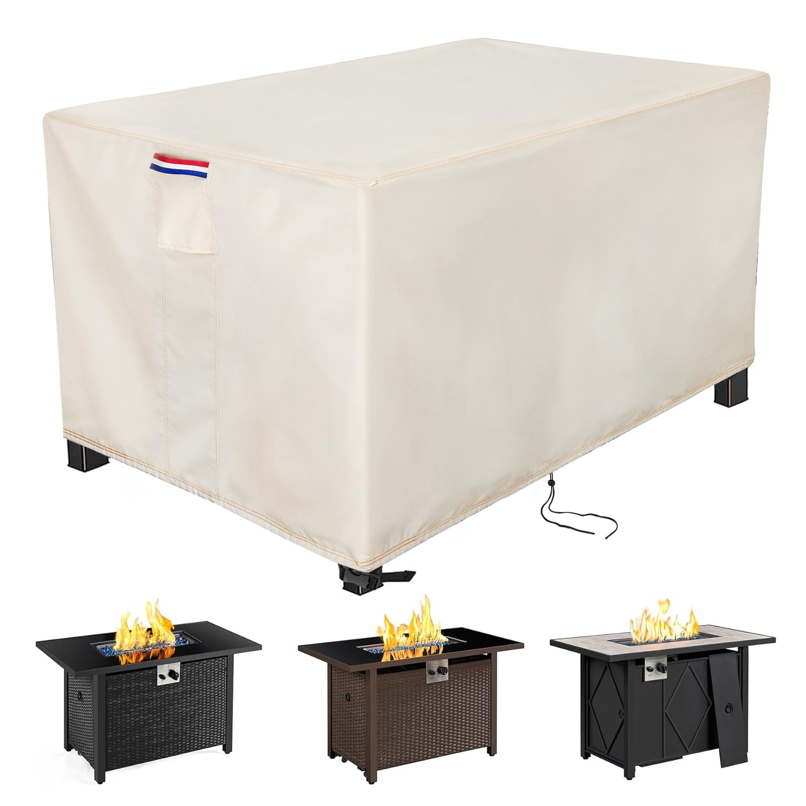 Photo 1 of Youlvy Fire Pit Cover Rectangular 65 Inch - Waterproof Outdoor Fire Table Cover Rectangle Heavy Duty, 600D Patio Propane Gas Firepit Cover Rectangular Tear Weather Resistant - 65 x 40 x 27 Inch Beige