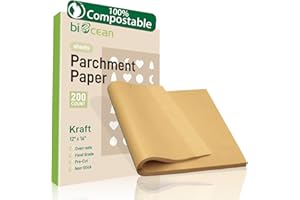 BIOCEAN 200Pcs 12x16In Unbleached Parchment Paper Sheets Precut Heavy Duty Flat Kitchen Baking Supplies Paper Non-Stick,Non-Toxic Cooking Paper for Air Fryer, Steaming, Oven Make Cup Cake Bread Cookie