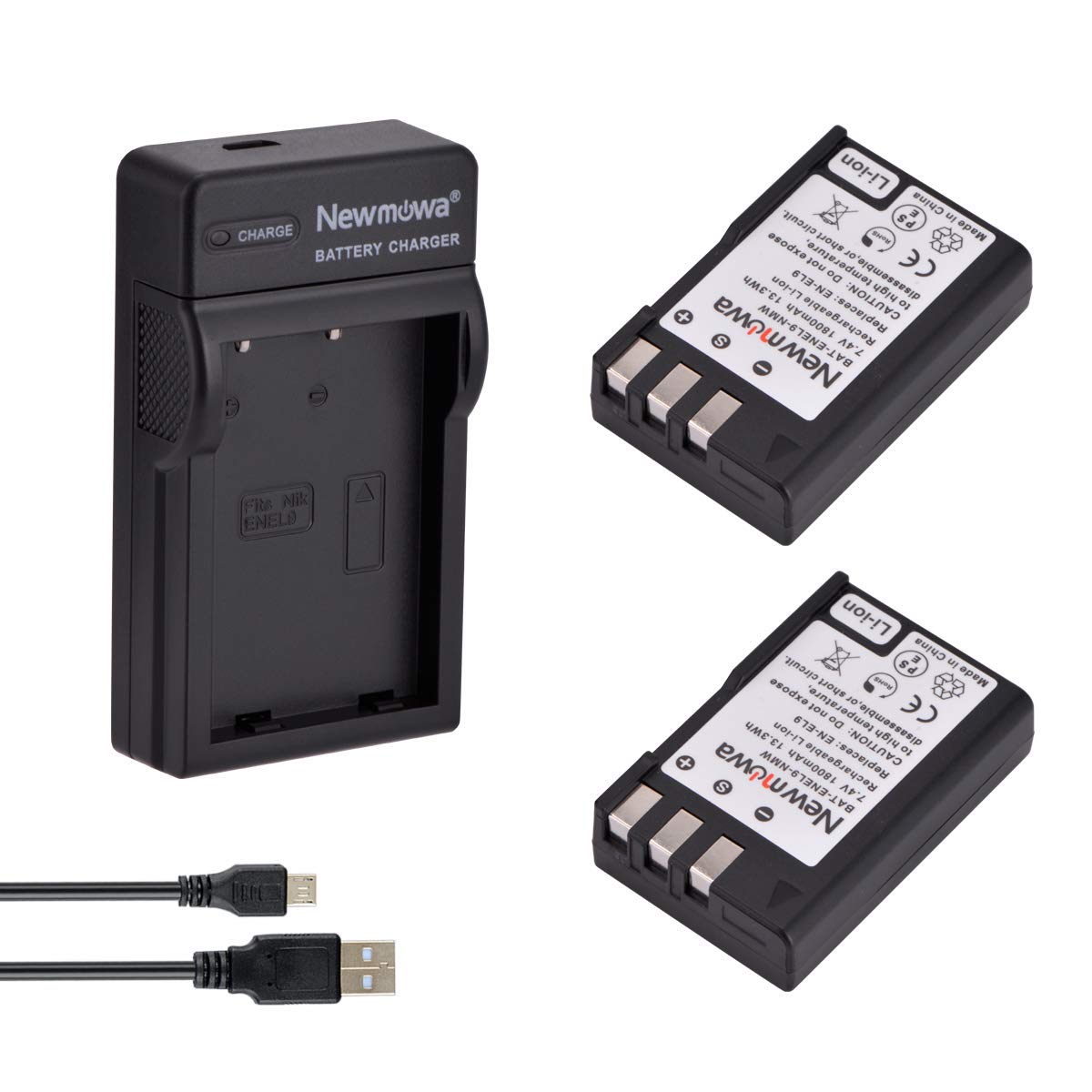 Newmowa EN-EL9 EN-EL9A Replacement Battery (2-Pack) and Portable USB Charger kit for Nikon D3000, D5000, D40, D60, D40X