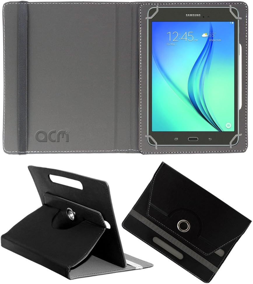 Acm Rotating 360 Leather Flip Case Compatible with Samsung Tab A Sm-T355yzwa Tablet Cover Stand Black