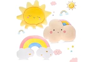 Set of 3 Cute Cloud Rainbow Sun Shaped Pillow, Soft Fluffy Plush Stuffed Pillow, Decorative Throw Pillows for Sofa, Chair, Be