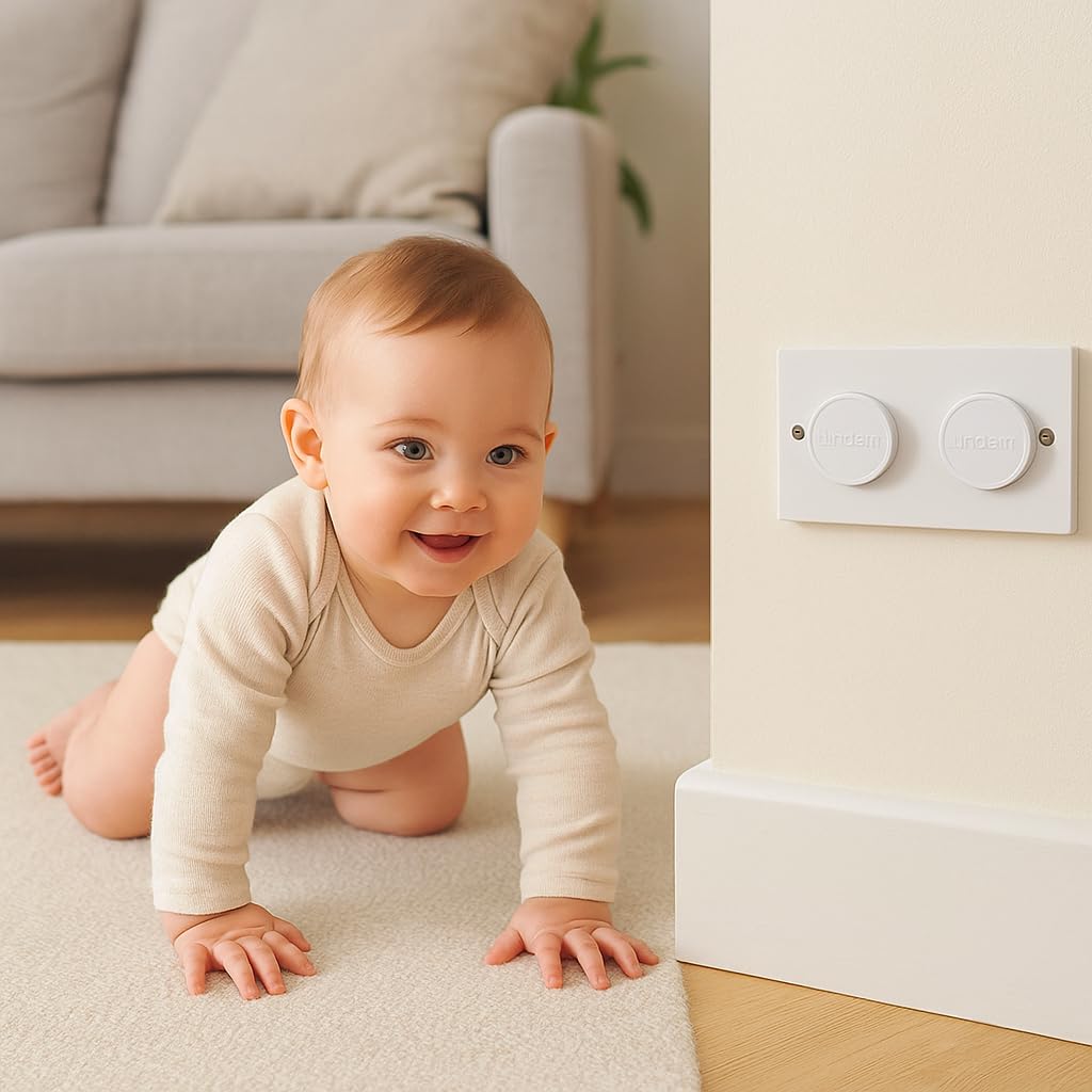 Lindam Safety UK Plug Socket Covers 12 Pack – Childproof Electrical Outlet Protectors for Baby and Toddler Safety – Easy Fit Plug Cover Guards for Home Protection
