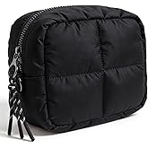LETGO Puffy Makeup Bag for Purse Quilted Makeup Bag Cosmetic Bag, Puffer Make Up Organizer Bags Zipper Pouch, Travel Toiletry Bag for Women Girls (Black)
