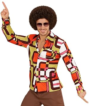 Karneval-Klamotten Hippie Kostum Herren Hippie-Hemd 70er Jahre Herren-Kostüm Retro-Hemd orange braun Karneval Größe 48/50