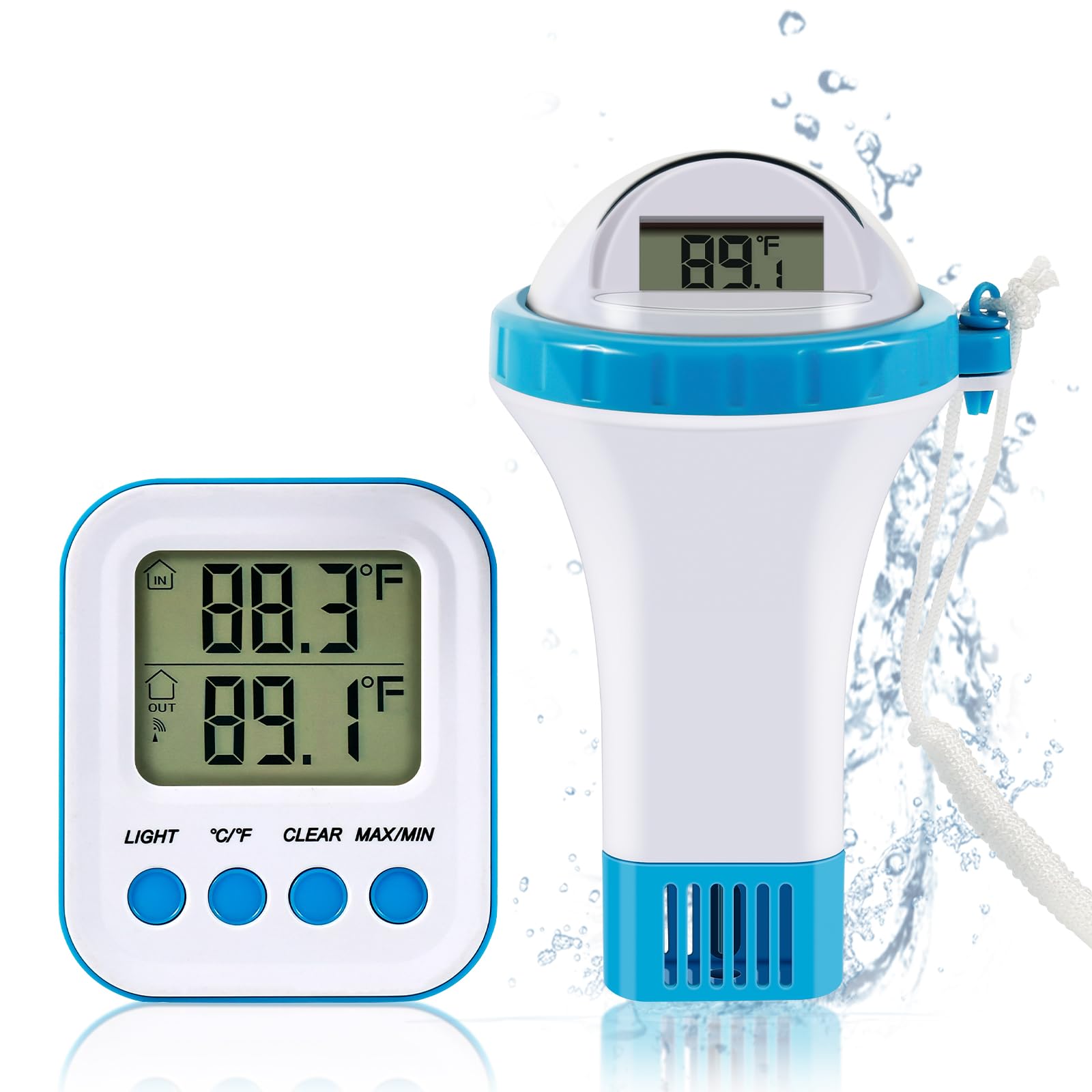 Photo 1 of BlueBay Wireless Pool Thermometer,Floating Easy Read, Digital Pool Thermometer Set with Indoor/Water Temperature Monitor, IPX7 Waterproof, for Swimming Pools, Hot Tubs, Spa, Small Ponds, Aquariums