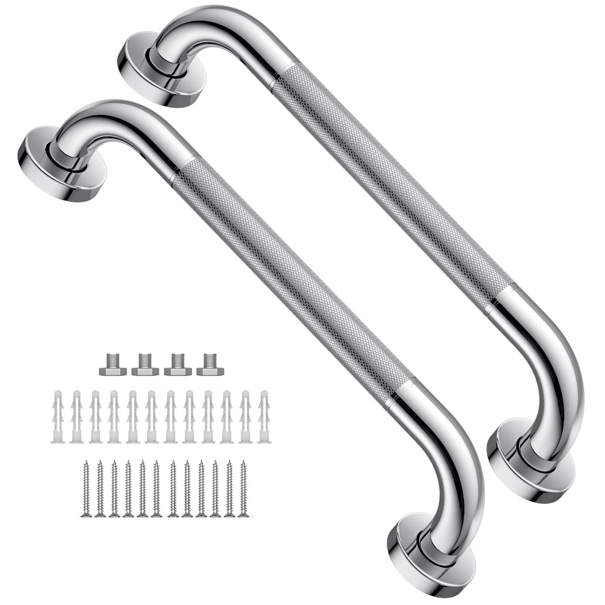 Photo 1 of 2 Pack 16 Inch Anti Slip Shower Grab Bar 1.25" Diameter,Munzong Stainless Steel Bathroom Grab Bar,Knurled Bathroom Balance Bar,Safety Handrail Support,Handicap Injury Elderly Senior Assist Bath Handle