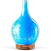 Porseme 150ml Essential Oil Diffuser Glass Color Changing Aroma Air Diffusers Aromatherapy Ultrasonic Cool Mist Humidifier 6 Running Hours Waterless Auto-Off for Sleeping, Yoga, Office, Spa(Blue Wave)