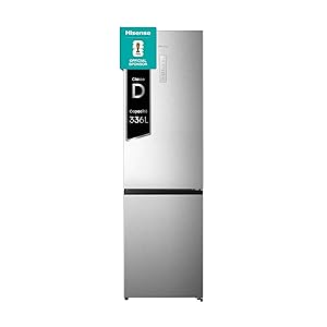Hisense MC60331ID Frigorifero Combinato a libera installazione, Total No frost con doppia porta reversibile, Inox Look, Altezza 200 cm, capacità netta 336 litri, Classe energetica D