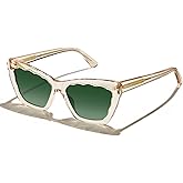 AVAWAY Polarized Sunglasses for Women Cat Eye UV Protection, Clear Trendy Square Acetate Sun Shades Ladies Sunnies