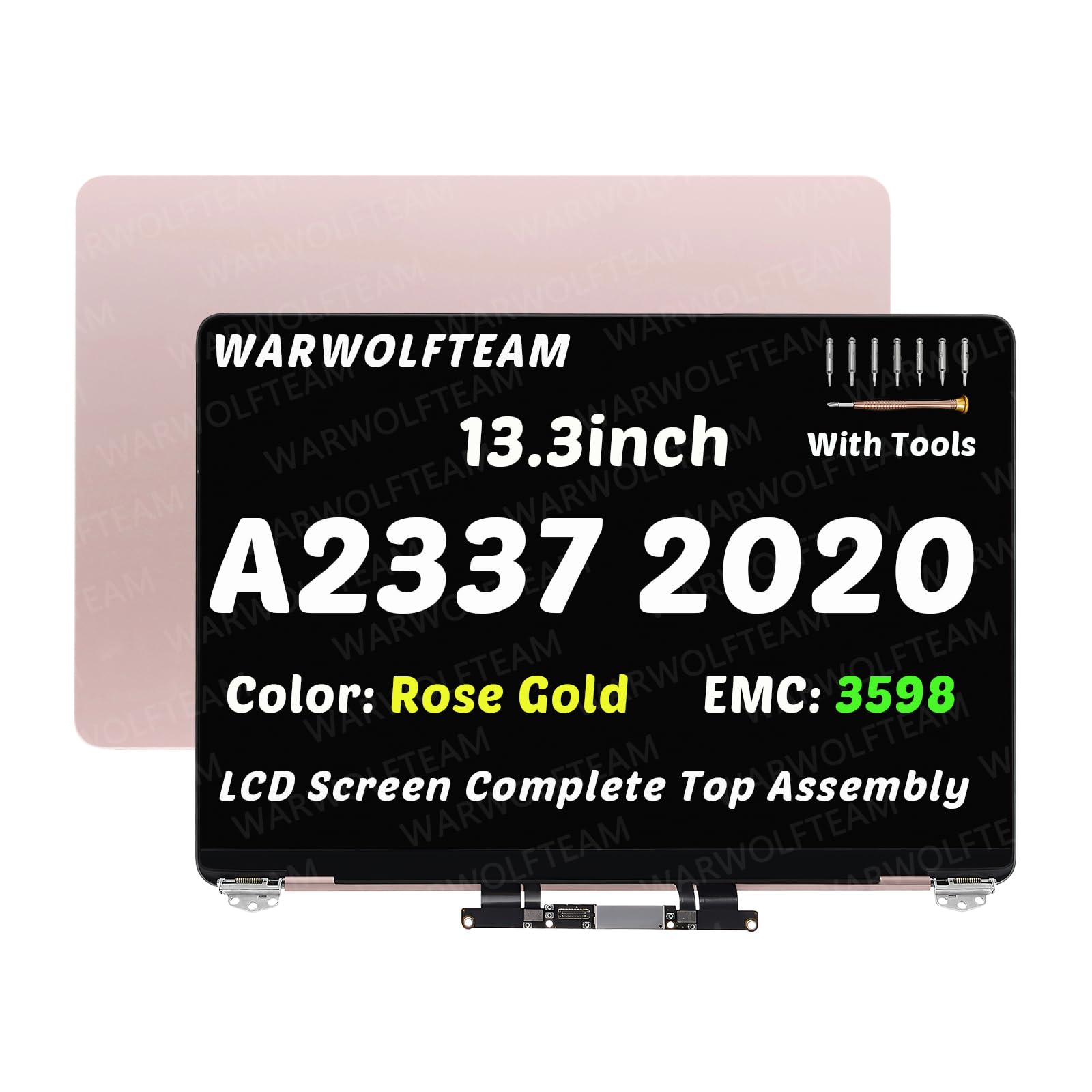 Photo 1 of WARWOLFTEAM LCD Screen Display Full Top Assembly Compatible with MacBook Air 13" M1 2020 A2337 EMC 3598 MGN63 MGN93 MGND3 MGN73 MGNA3 MGNE3 2560 x 1600 661-16807 661-16806 661-16808(Rose Gold)