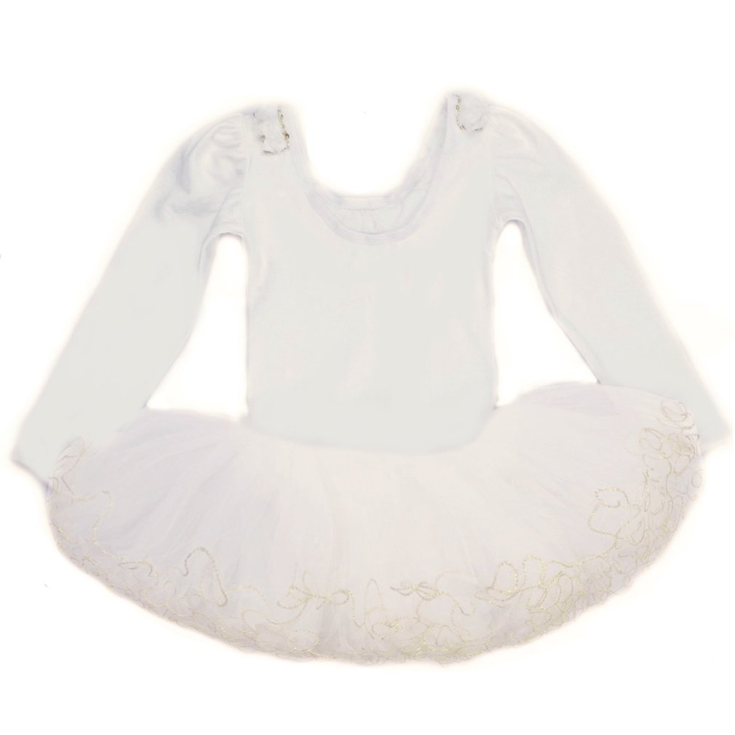 Kids Girl Ballet Dance Dress 3-9 Years Ruffle (3, White Long Sleeve)