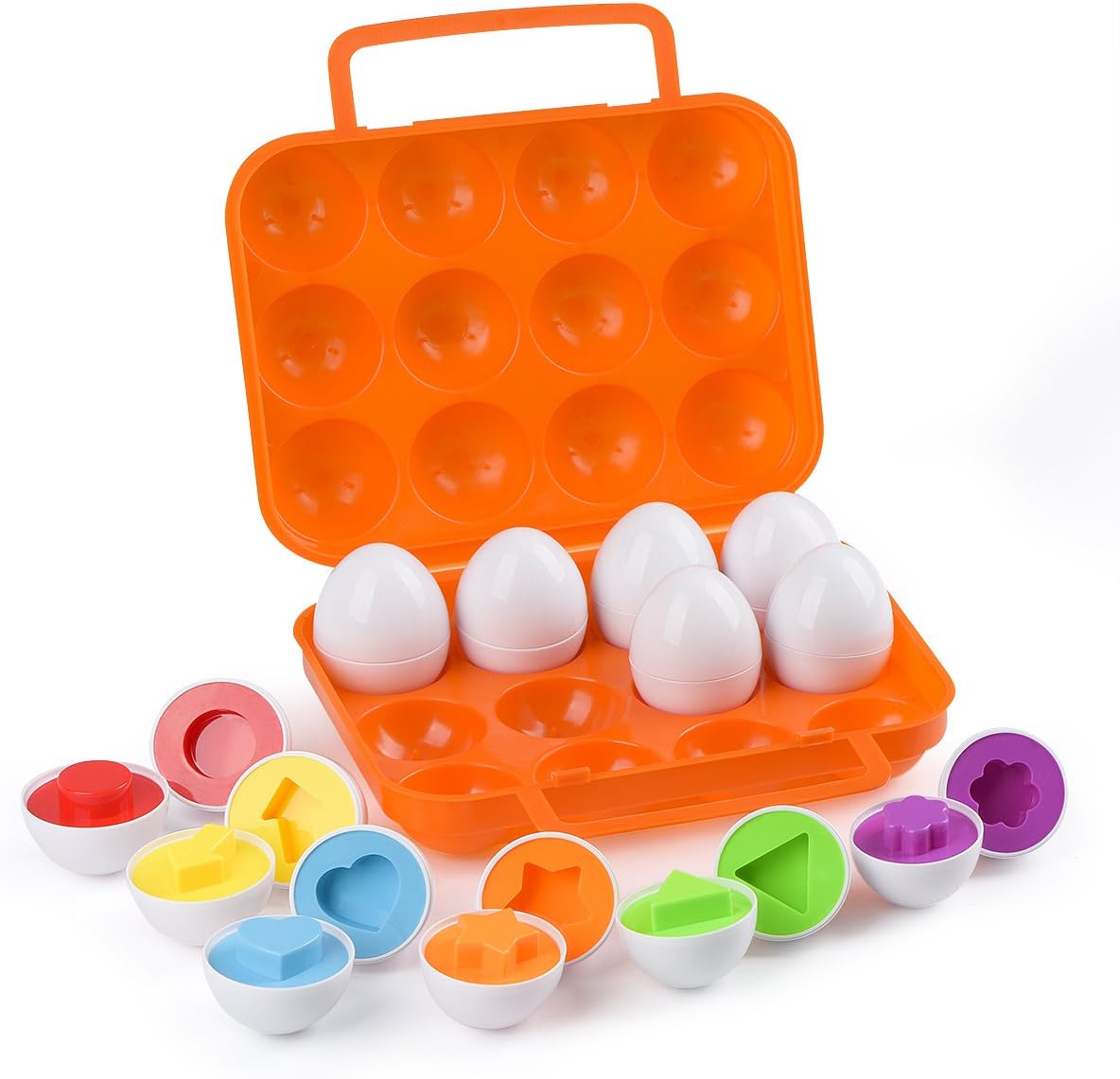 Hhyn Matching Eggs, Shapes and Colors Educational Toys Set Puzzle Sorting Eggs Game Improve Motor Skills, Age 3+, Set of 12 Eggs