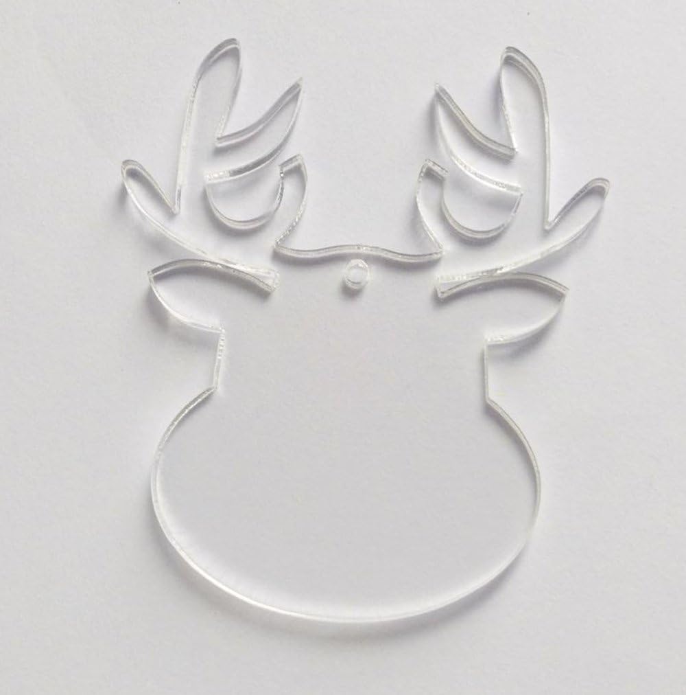 10PCS of Clear Blank Acrylic Reindeer Keychains Laser Cut Acrylic Christmas Ornaments,Clear Acrylic Laser Cut (3.0")