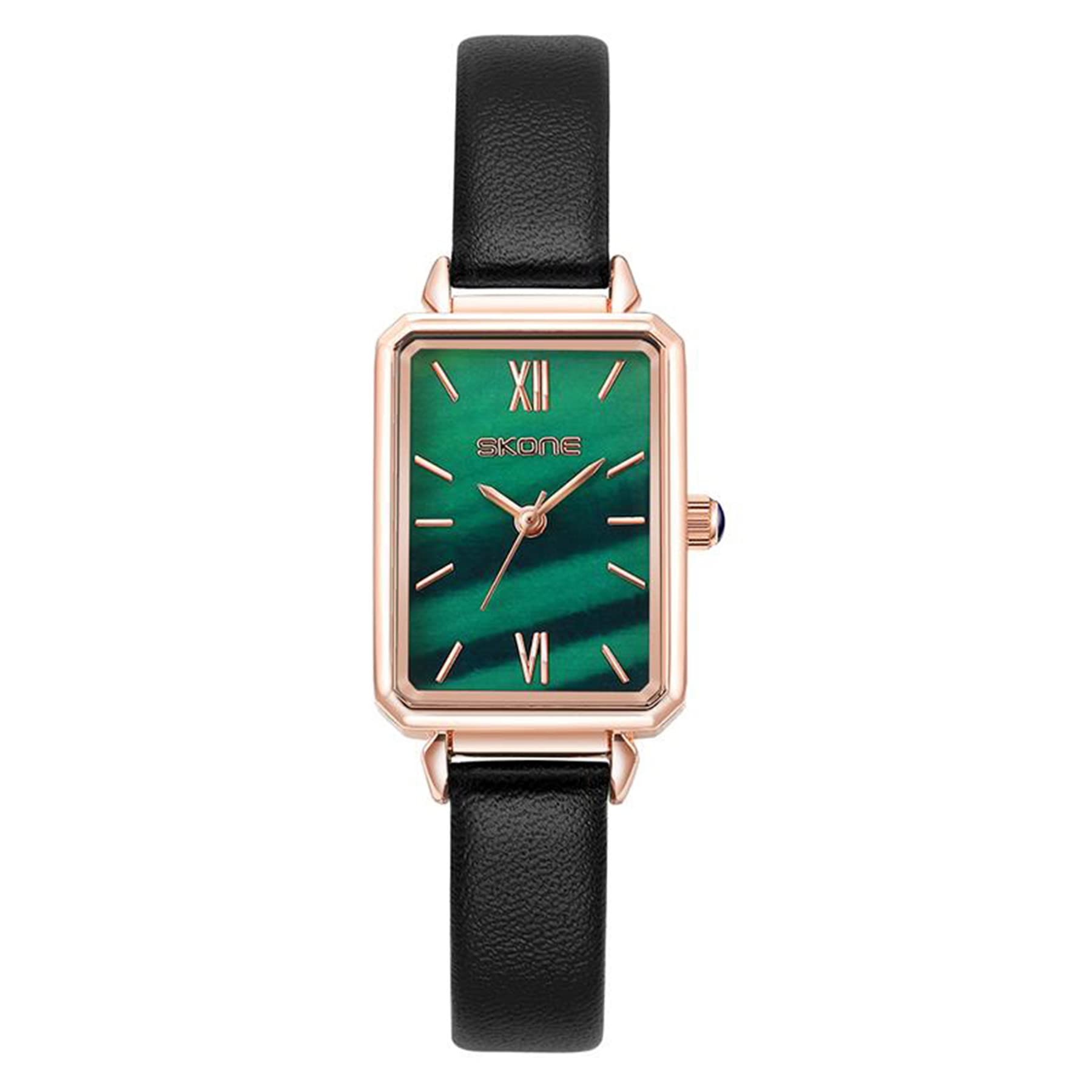JewelryWe Wrist Watches for Women Round/Square Green Dial Analog Quartz Watch Simple Stylish Casual Leather Wristwatch
