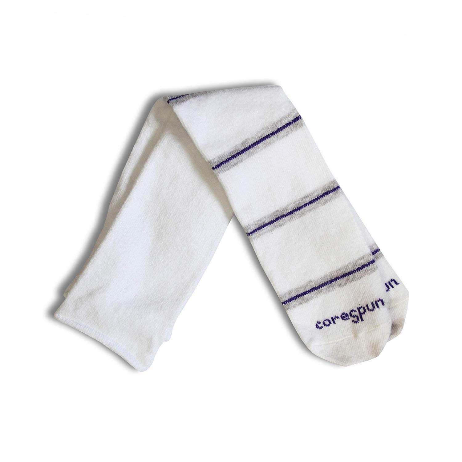 Photo 1 of Core-Spun Patterned AFO Interface Socks for Kids, Thin Line, White Grey & Purple, Child, X-Long