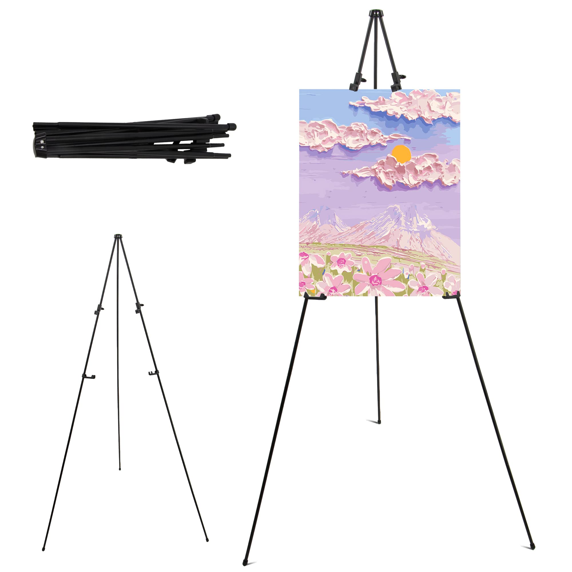 Time to Sparkle Easel Stand for Display, 66" Portable Painting Easel Lightweight Metal Easels Table Top Art Drawing Easels for Painting Canvas Wedding Signs Poster Display Metal Tripod Black