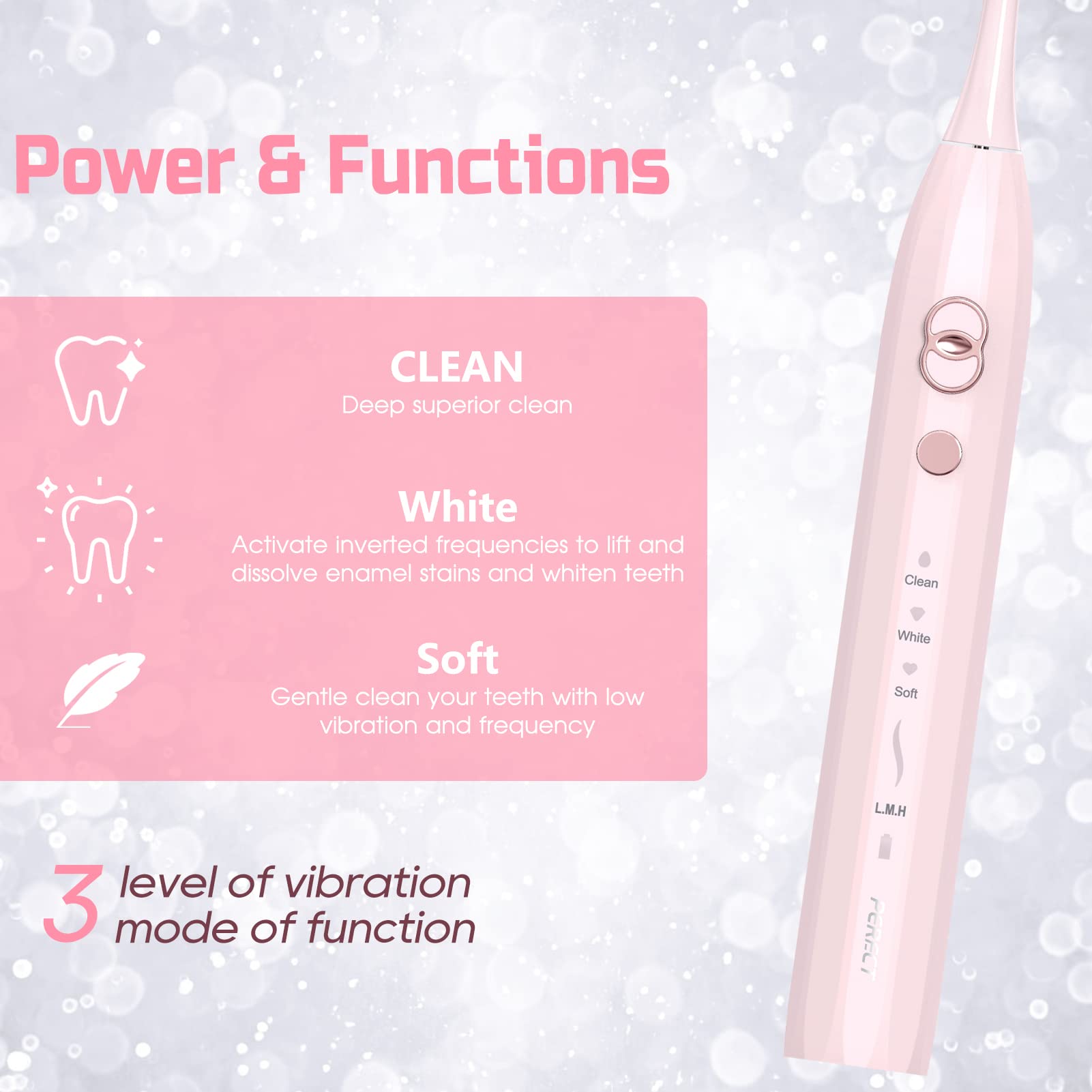 PERECT Sonic Electric Toothbrush for Adults, Electric Toothbrush with 8 Replacement Brush Heads, Black&Pink