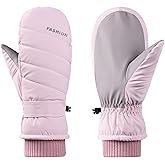 Feelorna Winter Ski Mittens for Women, Waterproof Thermal Ski Gloves Anti-Slip Touchscreen Snow Mittens for Cold Weather