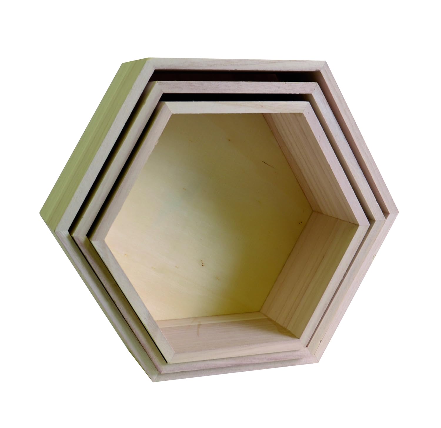 Artemio Set of 3 Hexagonal Shelves, Wood, Beige, 30 x 26.5 x 10 cm