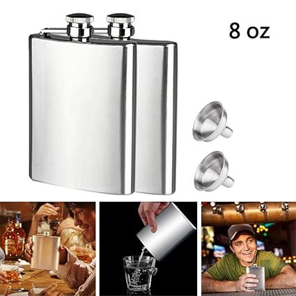 Pocket Hip Flask 8 Oz,Stainless Steel lcohol Flask, Liquor Flask,Slim Metal Back Pocket Alcohol Drinking Flask for Discrete Shot Drinking of Alcohol, Whiskey, Rum and Vodka | Gift for Men