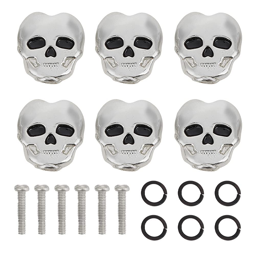 Alomejor 6pcs Tuning Peg Buttons Caps Guitar Tuners Machine Head Skull Shape Tuning Key Button Cap for Electric Guitar Replacement Parts (Silver)