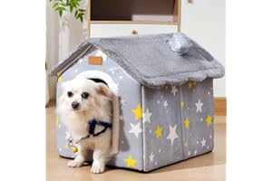 LABAUXITE Dog House Indoor Memory Sponge, Foldable Dog House Kennel Bed Mat with Cushion for Small Medium Large Dogs Cats, Winter Warm Cat Nest Puppy Cave Sofa Pet Products (Grey, L)