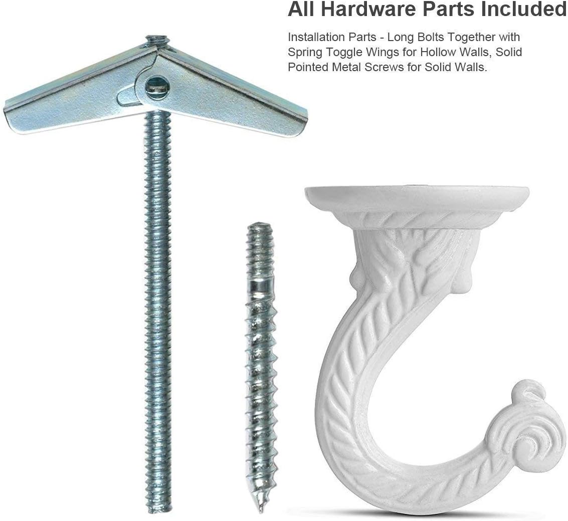 8pc ALAZCO Ceiling Hooks - 25 lb Capacity Ceiling Hooks Wide Opening Swag Hooks Hanging Plants Decorations - Include All Hardware White Enamel Finish