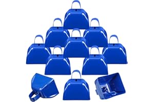 Therwen 12 Pack Metal Cow Bells Noise Makers with Handle 3 Inch Hand Percussion Cowbells Bulk Loud Call Bell for Sporting Events Cheering Football Games Team Spirit Weddings Party Noisemakers (Blue)