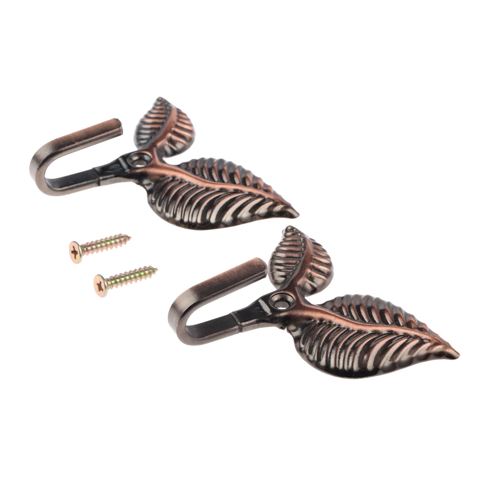 Hicello 2Pcs Red Copper Curtain Brass Tiebacks, Leaf Design Tie Back Hooks for curtains, Vintage Curtain Tieback Hooks, Tieback Hold Back Hooks for Kitchen Bedroom Living Room Bathroom - Screw in