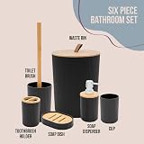 Anika 6 Piece Bathroom Accessory Set Black with Wood Accents view 2