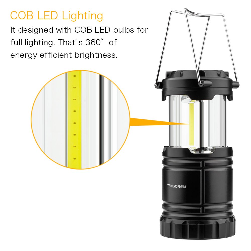 TANSOREN 2 PACK LED Camping Lantern, COB Ultra Bright Collapsible with 6 AA Batteries, Magnetic Base, Hanging Hook for Emergency, Hurricane, Hiking, Outage