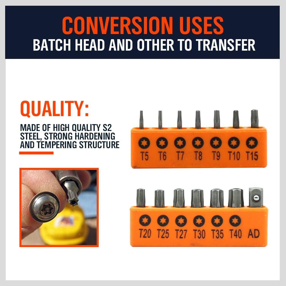 HORUSDY 14-Piece Tamper Resistant Star Bits, S2 Steel, T5 - T40 Security Torx Bit Set (14-Piece) - - 