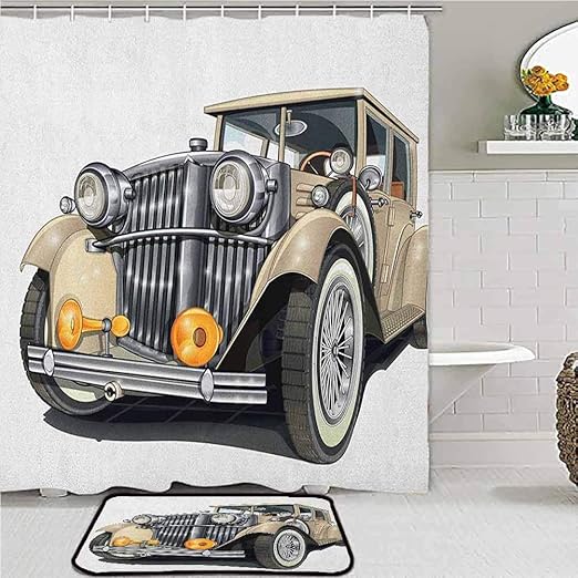 Amazon Com Cars Bathroom Decor Sets With Shower Curtains Vintage Vehicle Design Retro Car Hand Drawn Digital Classical Automobile Print Durable Waterproof Shower Curtain Eggshell Silver Home Kitchen