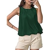 Cicy Bell Womens Bubble Hem Silk Satin Cropped Tank Tops Summer Dressy Casual Sleeveless Shirts Crewneck Loose Fit Blouses