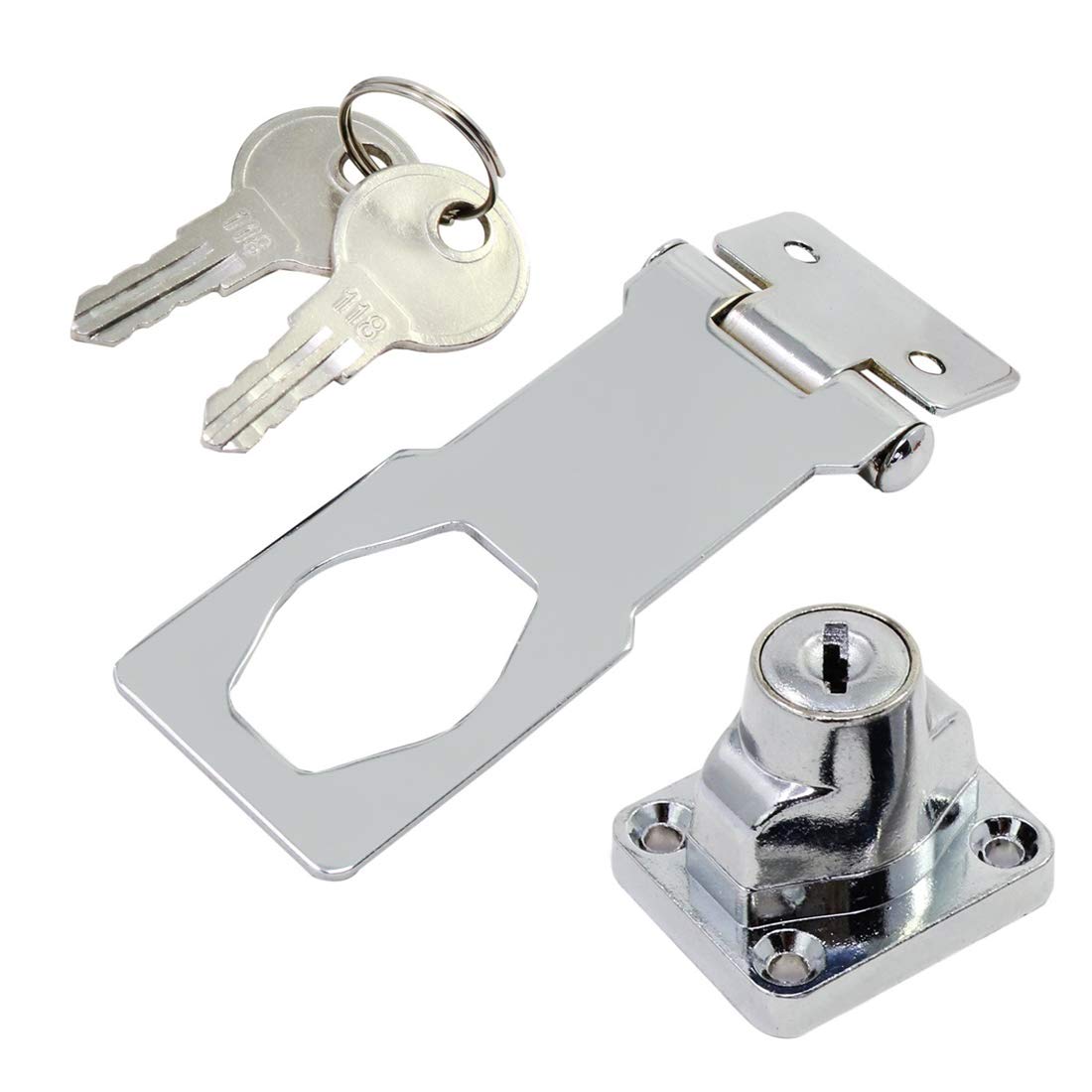 Twist Knob Keyed Locking Hasp for Small Doors, Cabinets and More, Steel, Keyed Hasp Lock in Chrome Plated, Metallics Hasp