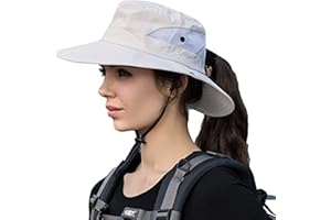 Ruqizhi Sun Hats for Women Ponytail Sun Hats UV Protection Fishing Hats Foldable Mesh Wide Brim UPF 50+