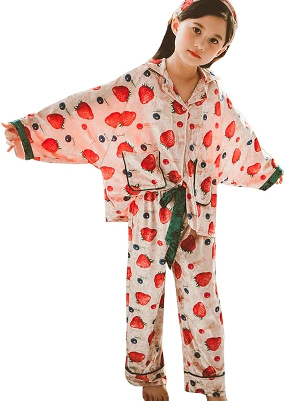 Amazon 実りの秋 ガールズパジャマ 女の子 キッズ 長袖 上下セット イチゴ柄 大きいサイズ かわいい 春 ルームウェア 寝間着 ナイトウエア 部屋着 柔らか 薄手 保温性 プリンセス 女児 パジャマ 通販