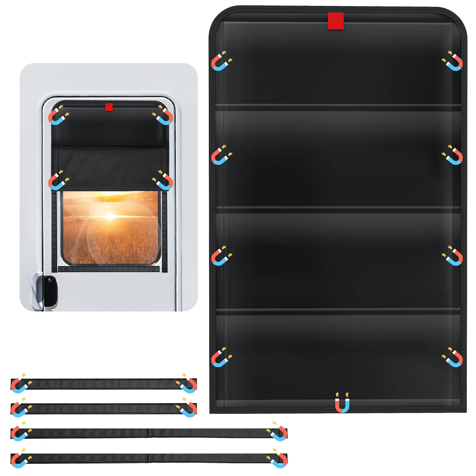 Photo 1 of Magnetic RV Door Window Shade - 25" x 16" Foldable Blackout Window Cover with Thermal Insulation, UV Protection, and Waterproof 600D Oxford Fabric for Camper Trailer, Travel Trailer, and RV Windows