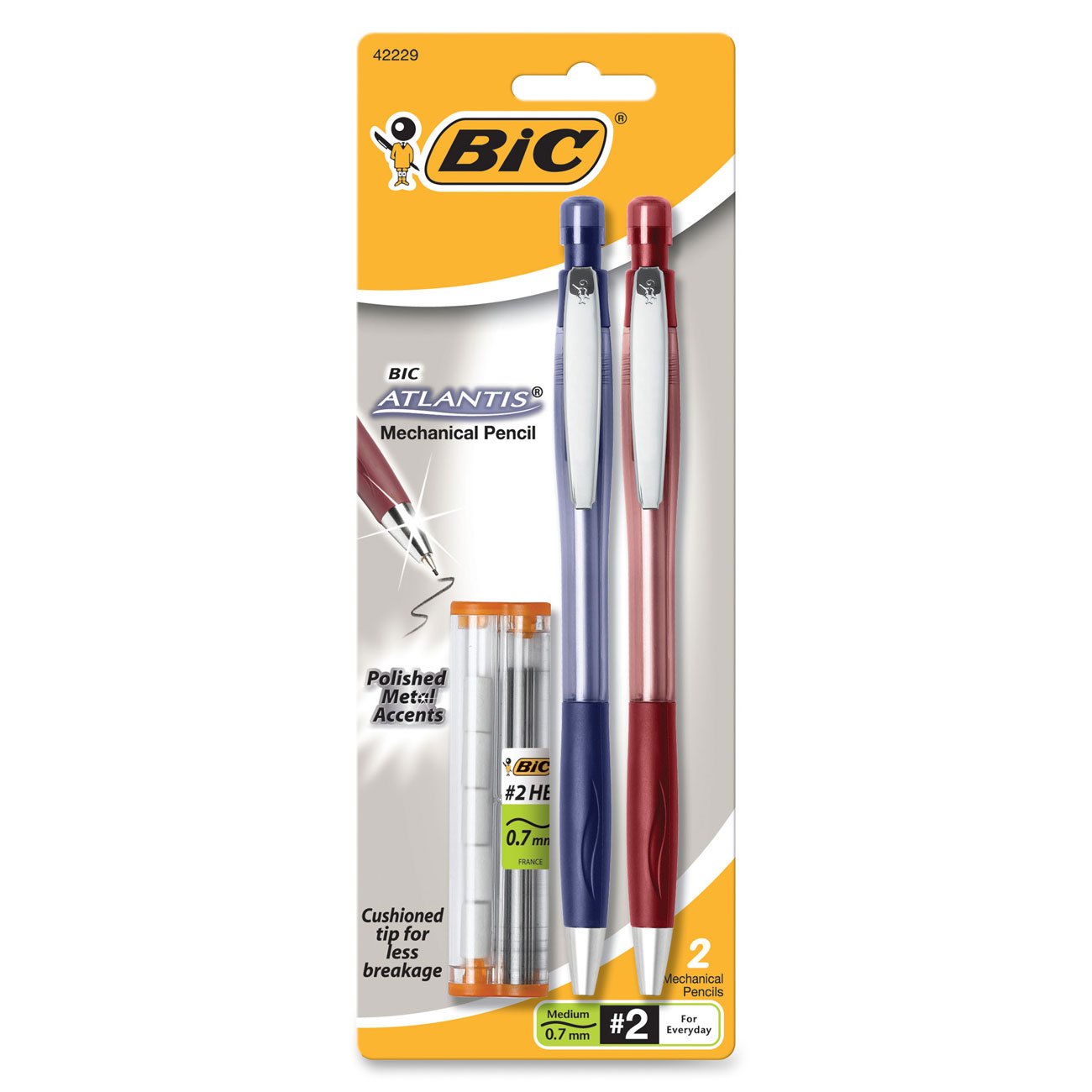 Bic Mechanical Pencil, Retractable, 0.7mm, 2/Pack, Red/Blue (BICMPAGMP21) Bic