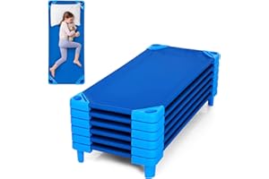 DORTALA Stackable Toddler Daycare Cots, Pack of 6, Easy Lift Sleeping Nap Cots for Kids, Dark Blue