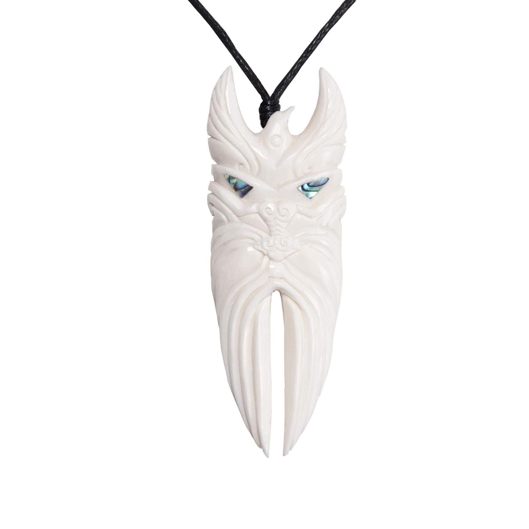81stgeneration Hand-Carved Bone Paua Shell Rehua Tui Koko Bird Pendant Necklace - Natural Bone Cord Surfer Necklace for Men - Women's Maori God Amulet - Tribal Handmade Statement Jewellery