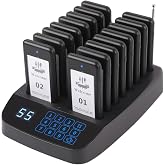 LOUKIENE Restaurant Pager System, 16 Pagers, Wireless Calling System | Replaceable Stickers, Vibration Flash and Buzzer, Mute Button, 984ft Range, for Queue in Churches Hospital Hotel Bar Eatery